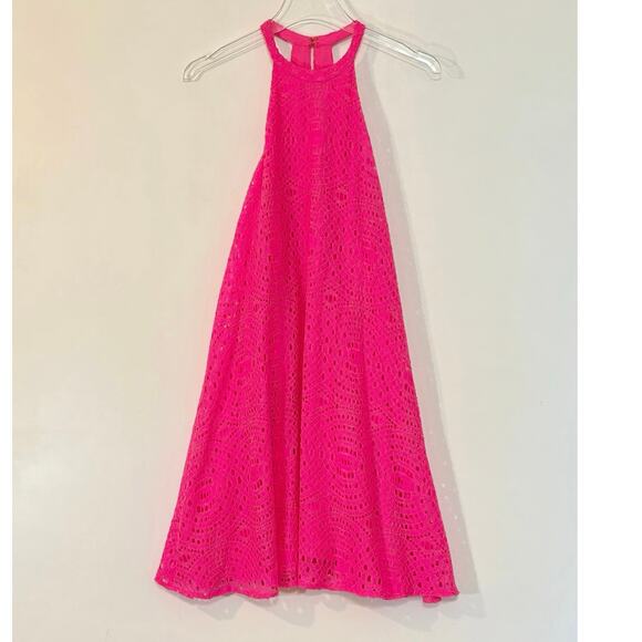 Lilly Pulitzer Quinn Knotty Lace Kir Royal Pink Halter Trapeze Swing Mini Dress - Picture 2 of 6
